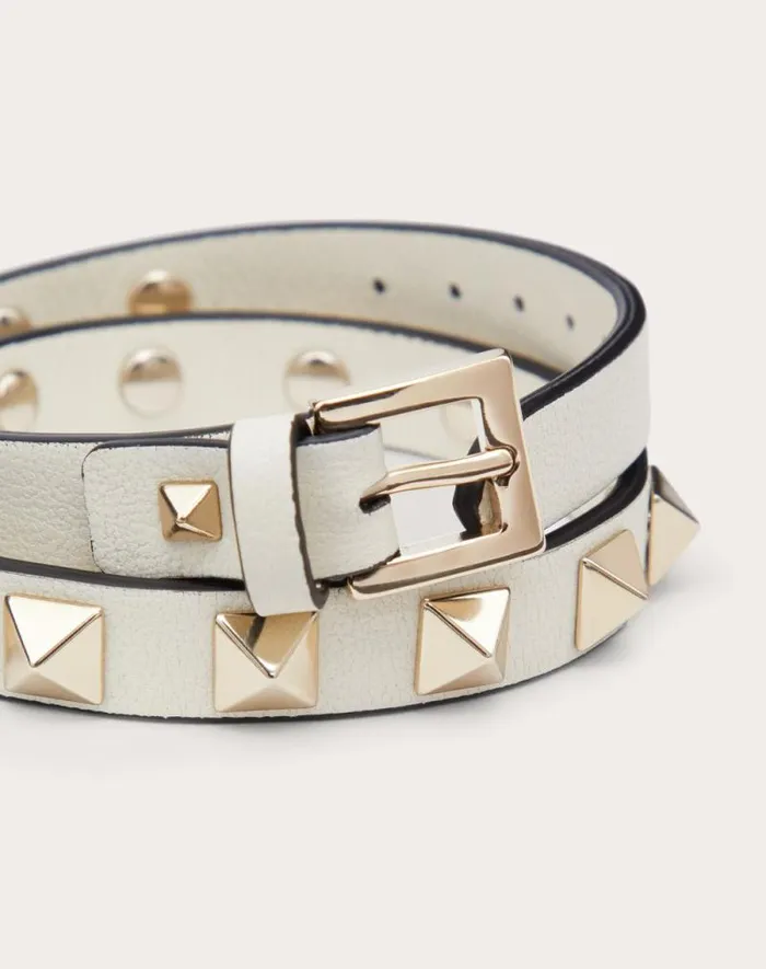 Valentino Jewelry Woman Rockstud Calfskin Doublestrap Bracelet For Woman In Black Black