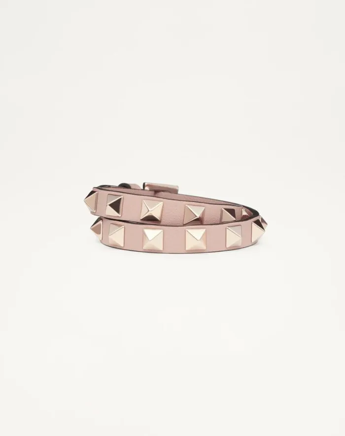 Valentino Jewelry Woman Rockstud Calfskin Doublestrap Bracelet For Woman In Black Black
