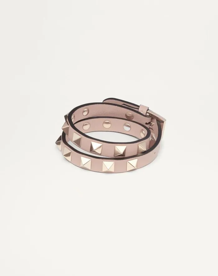 Valentino Jewelry Woman Rockstud Calfskin Doublestrap Bracelet For Woman In Black Black