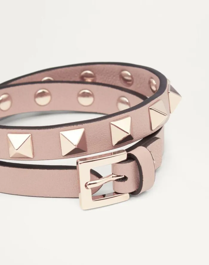 Valentino Jewelry Woman Rockstud Calfskin Doublestrap Bracelet For Woman In Black Black