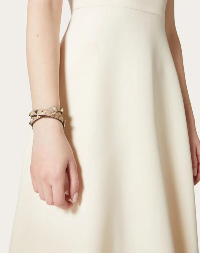 Valentino Jewelry Woman Rockstud Calfskin Doublestrap Bracelet For Woman In Black Black