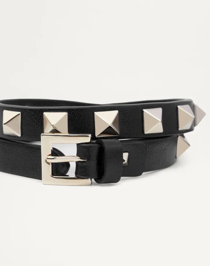 Valentino Jewelry Woman Rockstud Calfskin Doublestrap Bracelet For Woman In Black Black