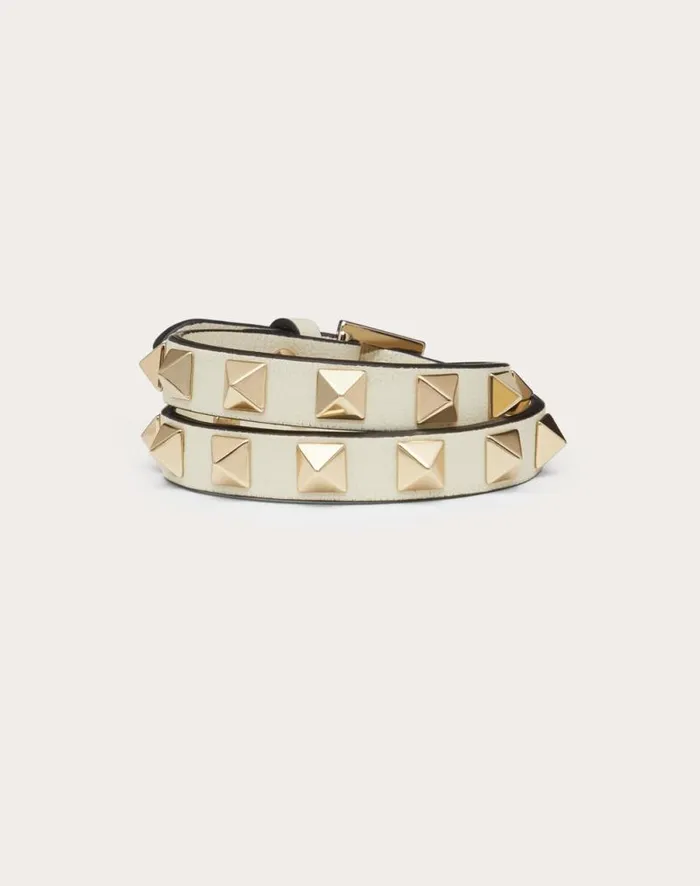 Valentino Jewelry Woman Rockstud Calfskin Doublestrap Bracelet For Woman In Black Black