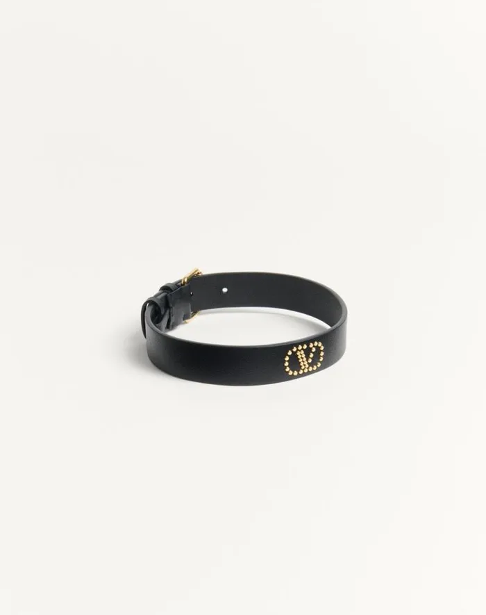 Valentino Jewelry Woman Valentino Garavani Vlogo Signature Leather And Metal Choker For Woman In Black Black