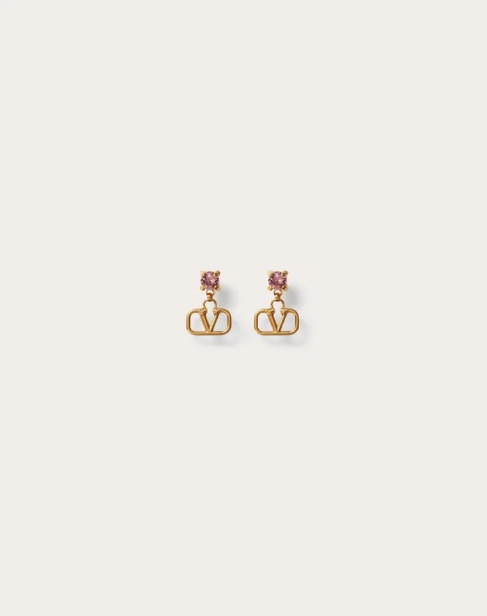 Valentino Jewelry Woman Vlogo Signature Earrings In Metal And Swarovski Crystals For Woman In Gold Gold