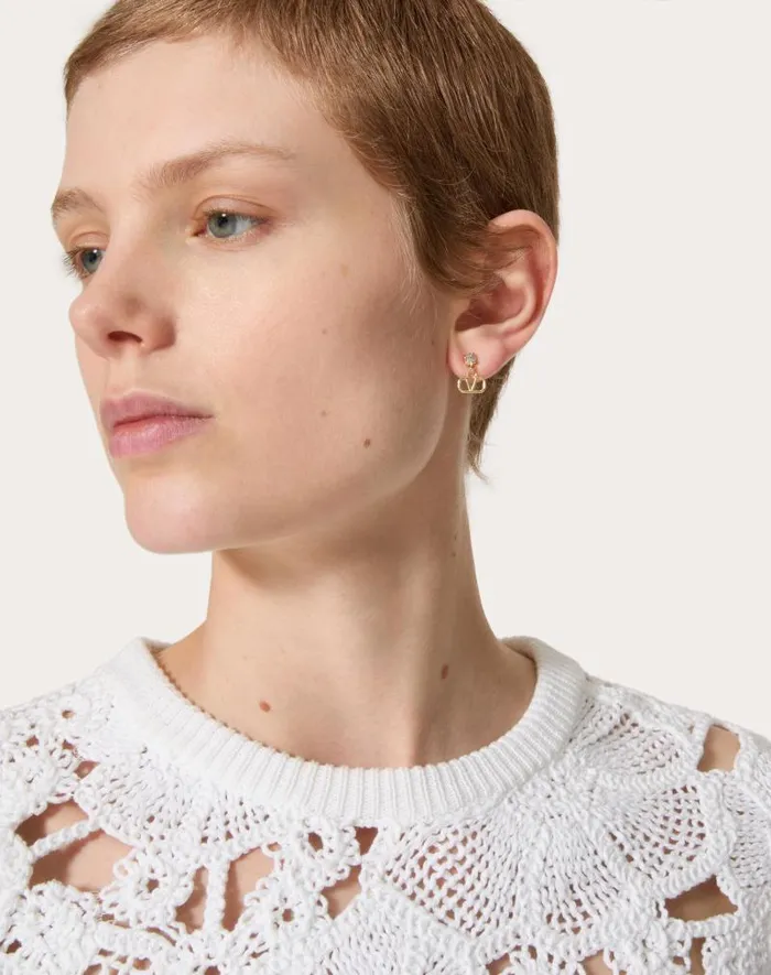 Valentino Jewelry Woman Vlogo Signature Earrings In Metal And Swarovski Crystals For Woman In Gold Gold