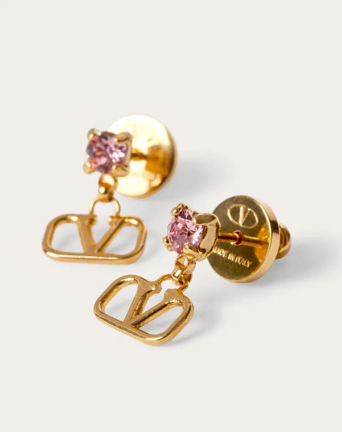 Valentino Jewelry Woman Vlogo Signature Earrings In Metal And Swarovski Crystals For Woman In Gold Gold