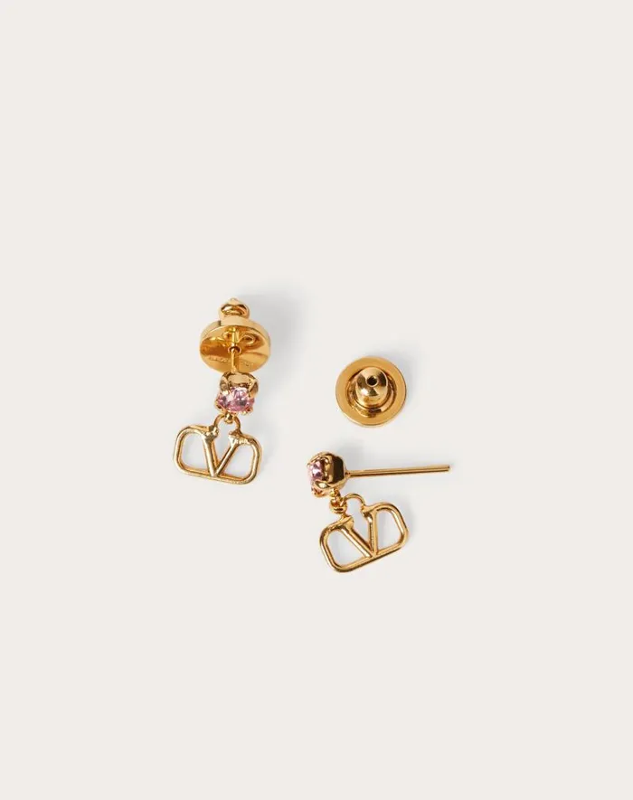 Valentino Jewelry Woman Vlogo Signature Earrings In Metal And Swarovski Crystals For Woman In Gold Gold