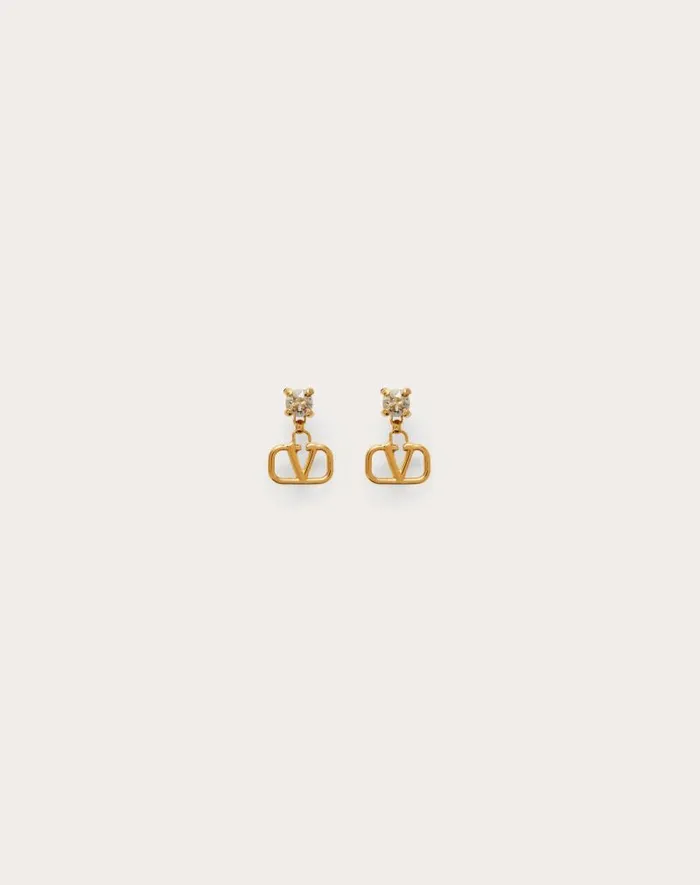 Valentino Jewelry Woman Vlogo Signature Earrings In Metal And Swarovski Crystals For Woman In Gold Gold
