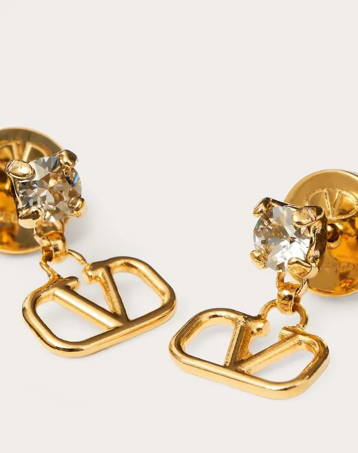 Valentino Jewelry Woman Vlogo Signature Earrings In Metal And Swarovski Crystals For Woman In Gold Gold
