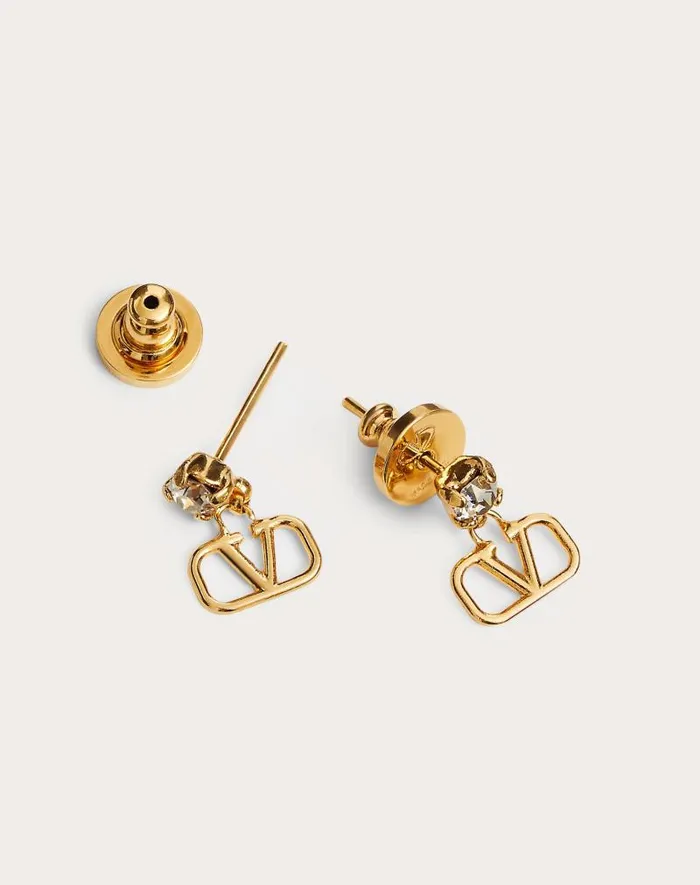 Valentino Jewelry Woman Vlogo Signature Earrings In Metal And Swarovski Crystals For Woman In Gold Gold