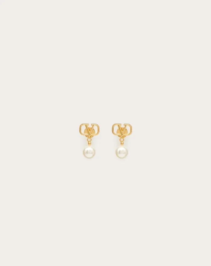 Valentino Jewelry Woman Vlogo Signature Earrings With Swarovski Pearls For Woman In Gold Gold
