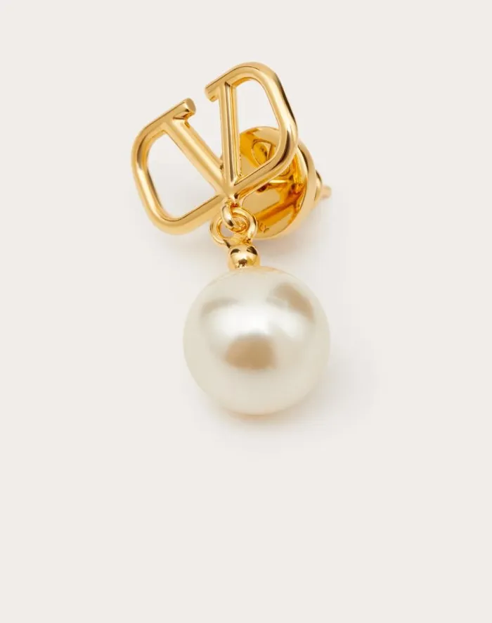 Valentino Jewelry Woman Vlogo Signature Earrings With Swarovski Pearls For Woman In Gold Gold