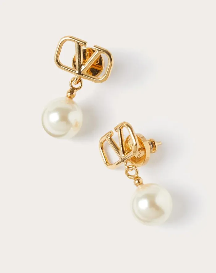 Valentino Jewelry Woman Vlogo Signature Earrings With Swarovski Pearls For Woman In Gold Gold