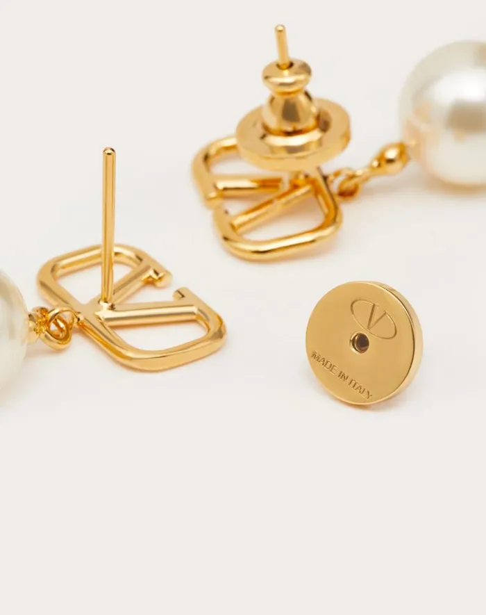 Valentino Jewelry Woman Vlogo Signature Earrings With Swarovski Pearls For Woman In Gold Gold