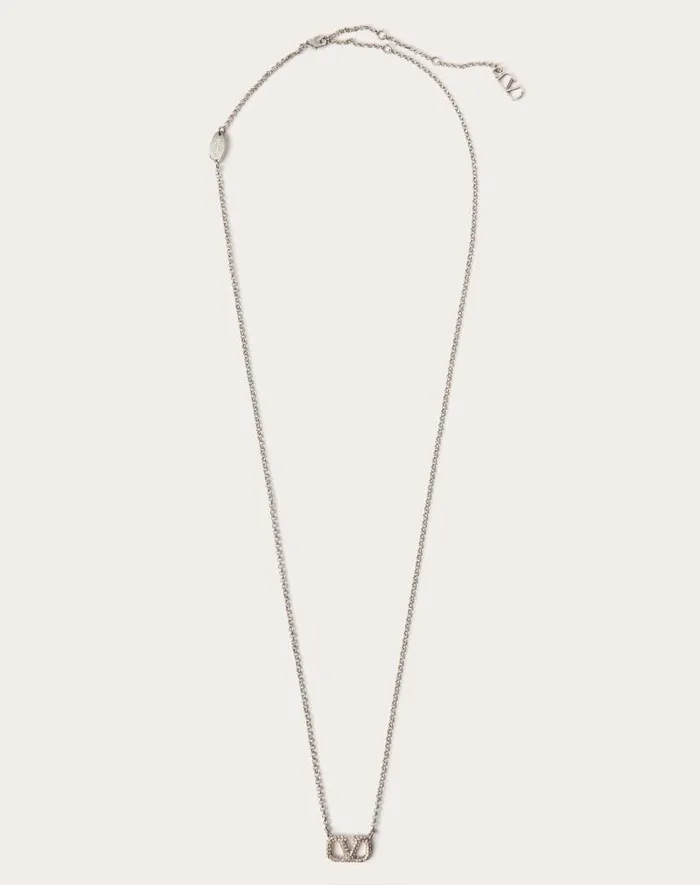 Valentino Jewelry Woman Vlogo Signature Metal And Swarovski Crystal Necklace For Woman In Palladium Palladium