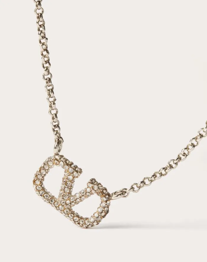Valentino Jewelry Woman Vlogo Signature Metal And Swarovski Crystal Necklace For Woman In Palladium Palladium Valentino Jewelry Woman Vlogo Signature Metal And Swarovski Crystal Necklace For Woman In Palladium Palladium