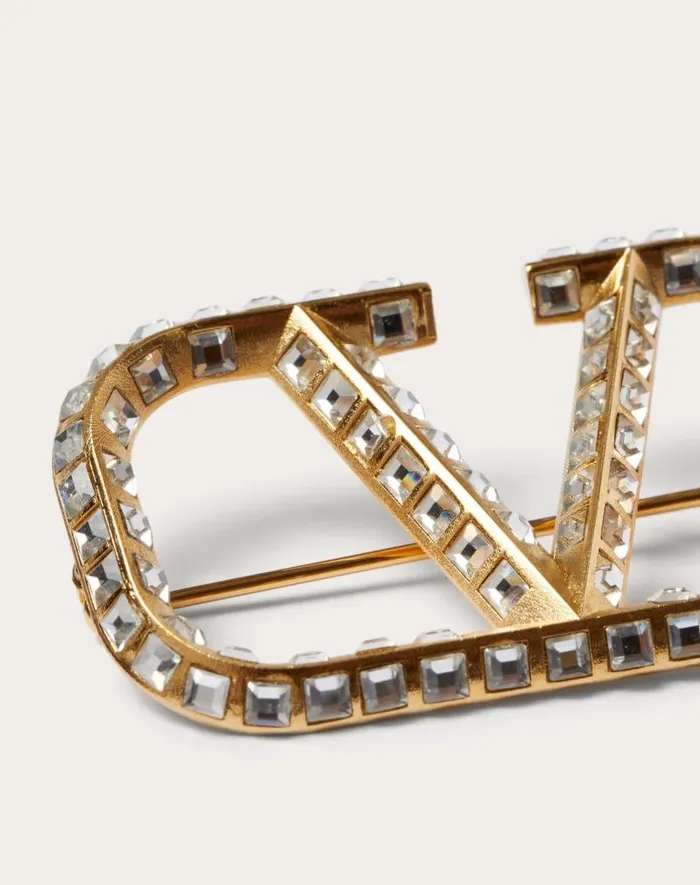 Valentino Jewelry Woman Vlogo Signature Metal Brooch With Swarovski Crystals For Woman In Goldcrystal Goldcrystal Valentino Jewelry Woman Vlogo Signature Metal Brooch With Swarovski Crystals For Woman In Goldcrystal Goldcrystal