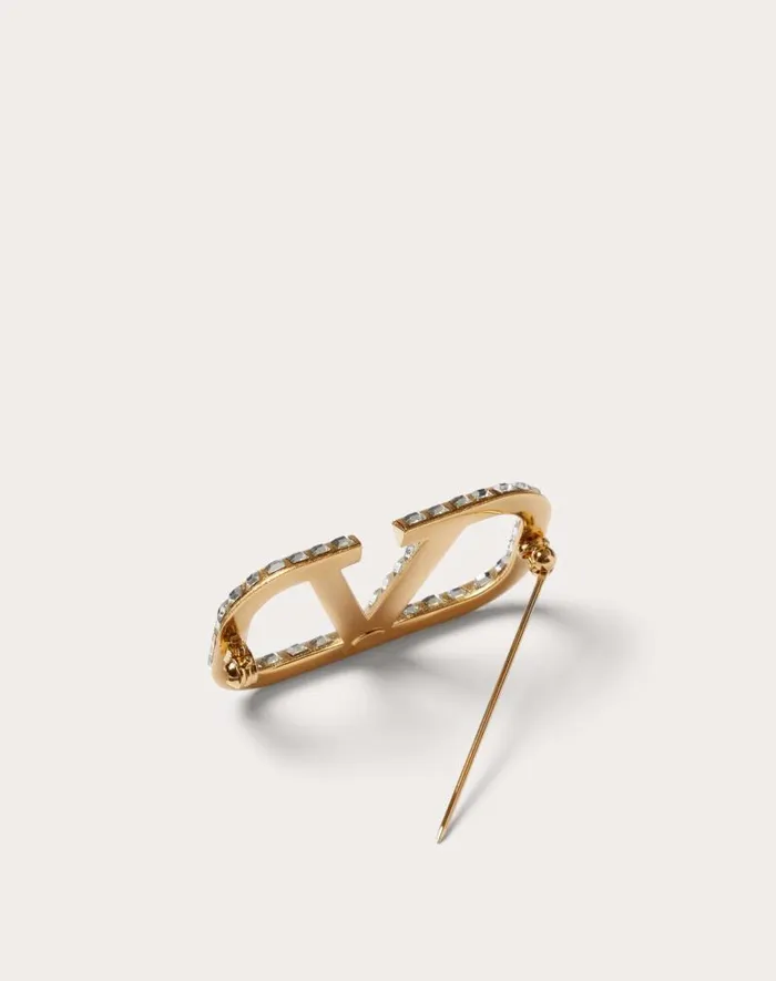 Valentino Jewelry Woman Vlogo Signature Metal Brooch With Swarovski Crystals For Woman In Goldcrystal Goldcrystal Valentino Jewelry Woman Vlogo Signature Metal Brooch With Swarovski Crystals For Woman In Goldcrystal Goldcrystal