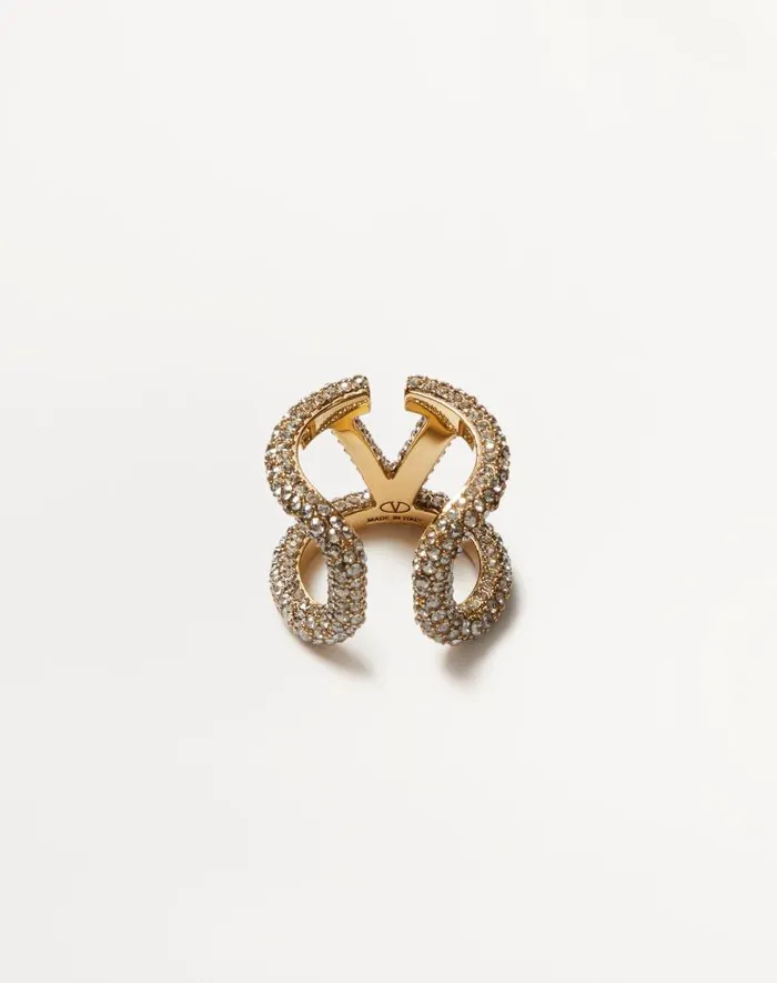 Valentino Jewelry Woman Vlogo Signature Ring In Metal And Swarovski Crystals For Woman In Goldcrystal Goldcrystal Valentino Jewelry Woman Vlogo Signature Ring In Metal And Swarovski Crystals For Woman In Goldcrystal Goldcrystal