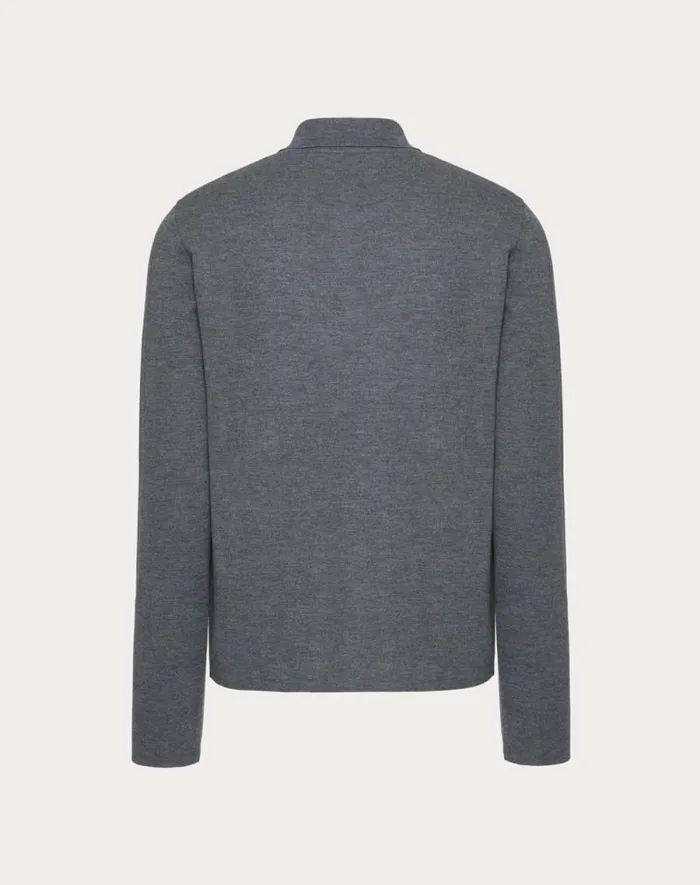 Valentino Knitwear Man Longsleeve Wool Polo Shirt With Vlogo Signature Embroidery For Man In Dark Grey Dark Grey Valentino Knitwear Man Longsleeve Wool Polo Shirt With Vlogo Signature Embroidery For Man In Dark Grey Dark Grey