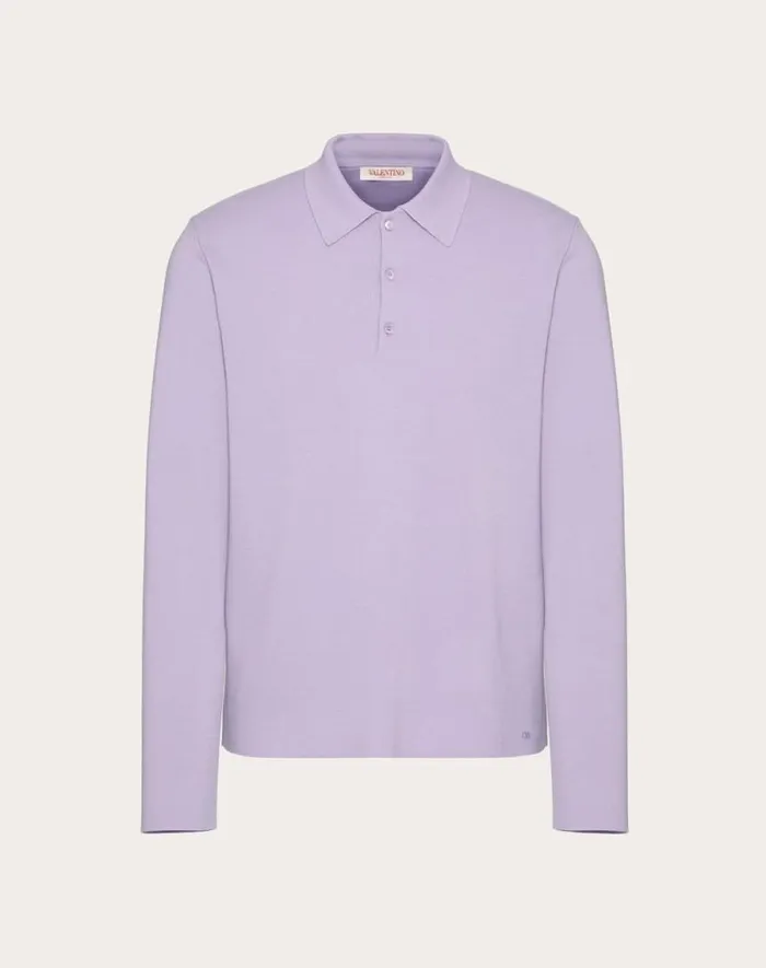 Valentino Knitwear Man Longsleeve Wool Polo Shirt With Vlogo Signature Embroidery For Man In Dark Grey Dark Grey Valentino Knitwear Man Longsleeve Wool Polo Shirt With Vlogo Signature Embroidery For Man In Dark Grey Dark Grey