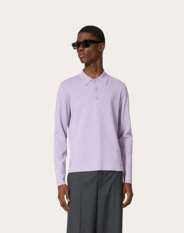 Valentino Knitwear Man Longsleeve Wool Polo Shirt With Vlogo Signature Embroidery For Man In Dark Grey Dark Grey Valentino Knitwear Man Longsleeve Wool Polo Shirt With Vlogo Signature Embroidery For Man In Dark Grey Dark Grey
