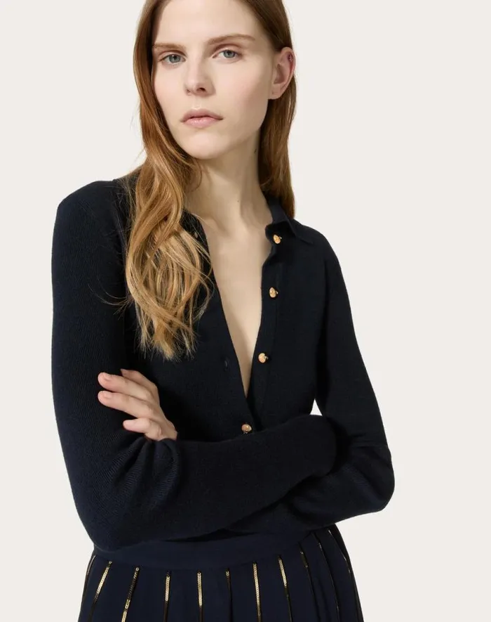 Valentino Knitwear Woman Silk Cashmere Sweater For Woman In Navy Navy Valentino Knitwear Woman Silk Cashmere Sweater For Woman In Navy Navy