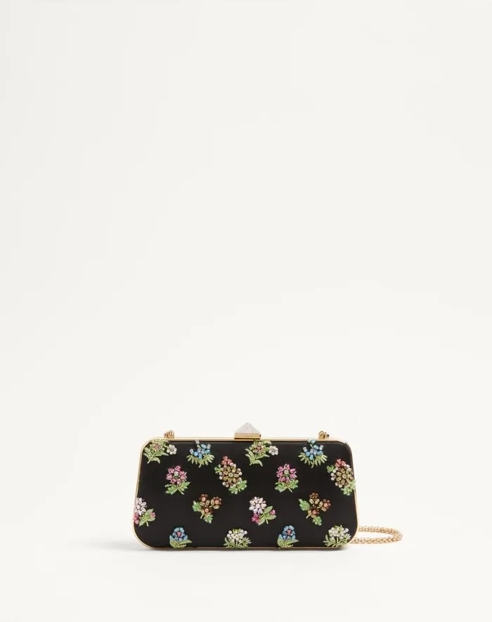 Valentino Mini Bags Woman Carry Secrets Satin Minaudiere With Floral Embroidery For Woman In Beige Beige Valentino Mini Bags Woman Carry Secrets Satin Minaudiere With Floral Embroidery For Woman In Beige Beige