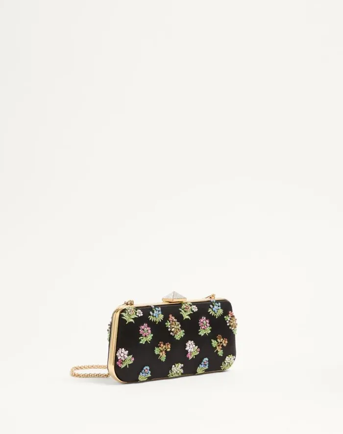 Valentino Mini Bags Woman Carry Secrets Satin Minaudiere With Floral Embroidery For Woman In Beige Beige Valentino Mini Bags Woman Carry Secrets Satin Minaudiere With Floral Embroidery For Woman In Beige Beige