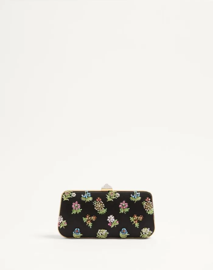 Valentino Mini Bags Woman Carry Secrets Satin Minaudiere With Floral Embroidery For Woman In Beige Beige Valentino Mini Bags Woman Carry Secrets Satin Minaudiere With Floral Embroidery For Woman In Beige Beige