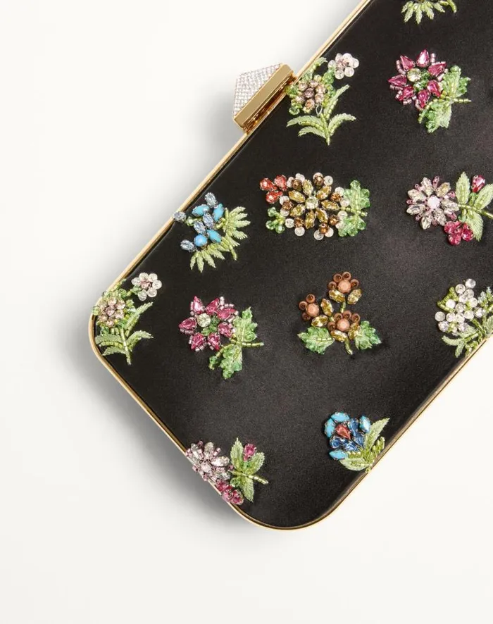 Valentino Mini Bags Woman Carry Secrets Satin Minaudiere With Floral Embroidery For Woman In Beige Beige Valentino Mini Bags Woman Carry Secrets Satin Minaudiere With Floral Embroidery For Woman In Beige Beige