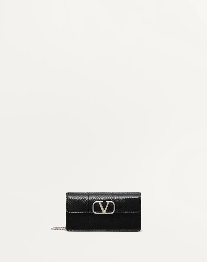 Valentino Mini Bags Woman Vlogo Signature Ayers Leather Wallet With Chain For Woman In Black Black Valentino Mini Bags Woman Vlogo Signature Ayers Leather Wallet With Chain For Woman In Black Black