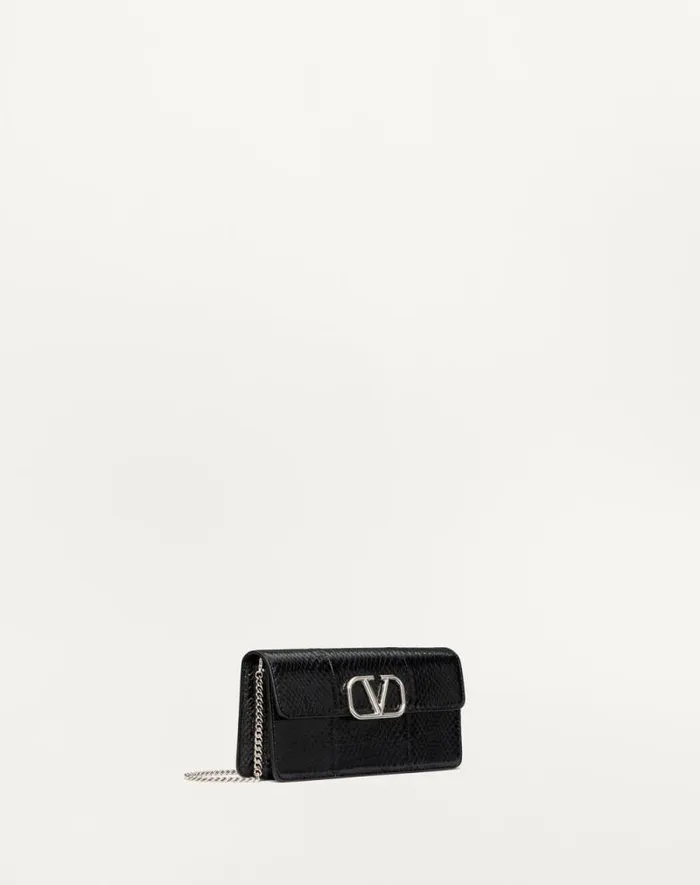 Valentino Mini Bags Woman Vlogo Signature Ayers Leather Wallet With Chain For Woman In Black Black