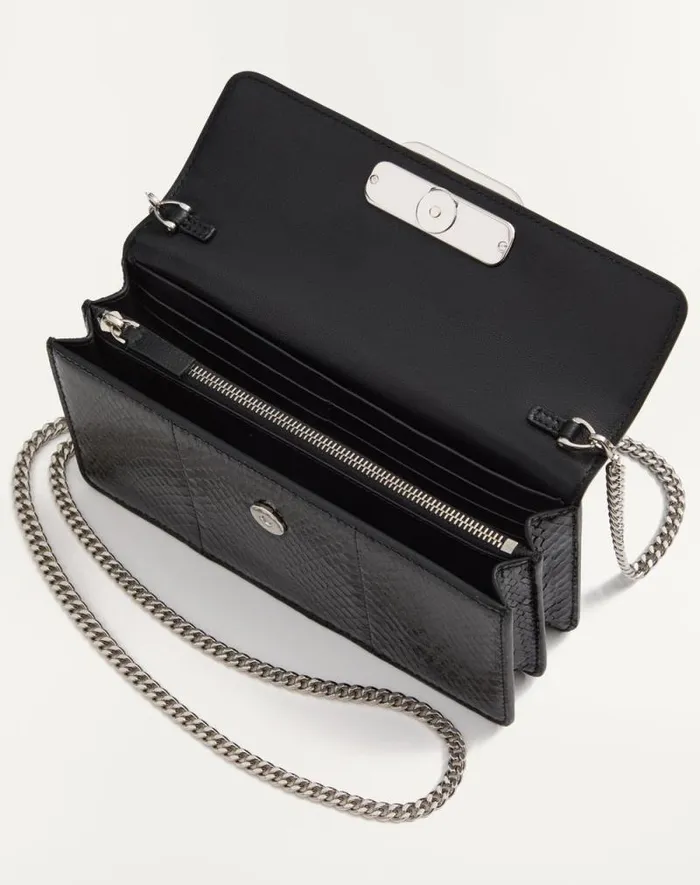 Valentino Mini Bags Woman Vlogo Signature Ayers Leather Wallet With Chain For Woman In Black Black