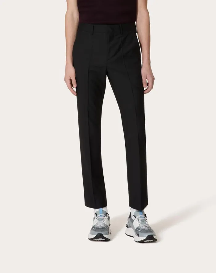 Valentino Pants And Shorts Man Mohair Wool Pants For Man In Dark Blue Dark Blue Valentino Pants And Shorts Man Mohair Wool Pants For Man In Dark Blue Dark Blue