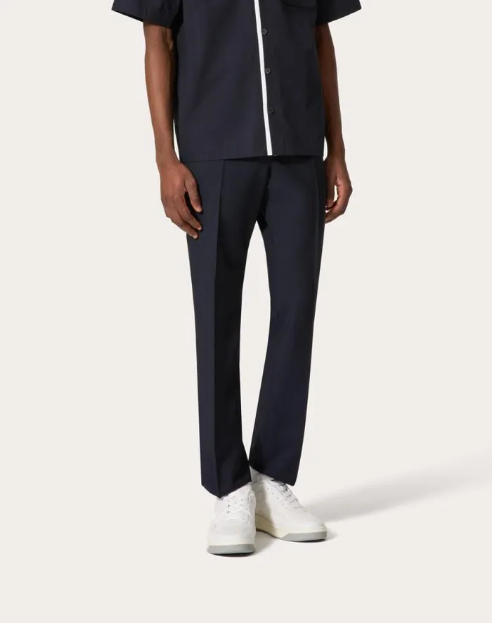 Valentino Pants And Shorts Man Mohair Wool Pants For Man In Dark Blue Dark Blue Valentino Pants And Shorts Man Mohair Wool Pants For Man In Dark Blue Dark Blue