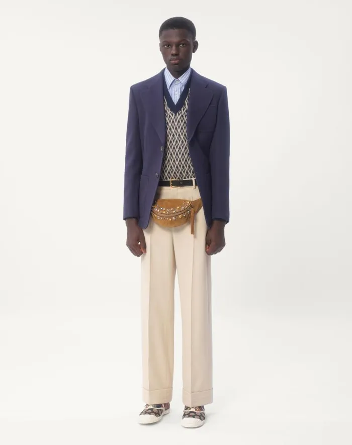 Valentino Pants And Shorts Man Wool Gabardine Pants With Turnups For Man In Butter Butter
