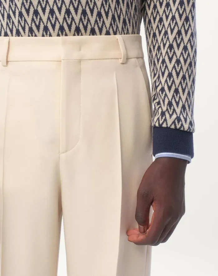 Valentino Pants And Shorts Man Wool Gabardine Pants With Turnups For Man In Butter Butter