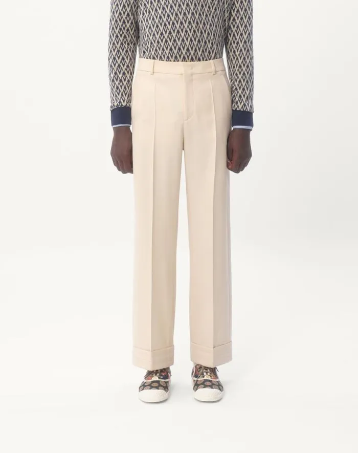 Valentino Pants And Shorts Man Wool Gabardine Pants With Turnups For Man In Butter Butter