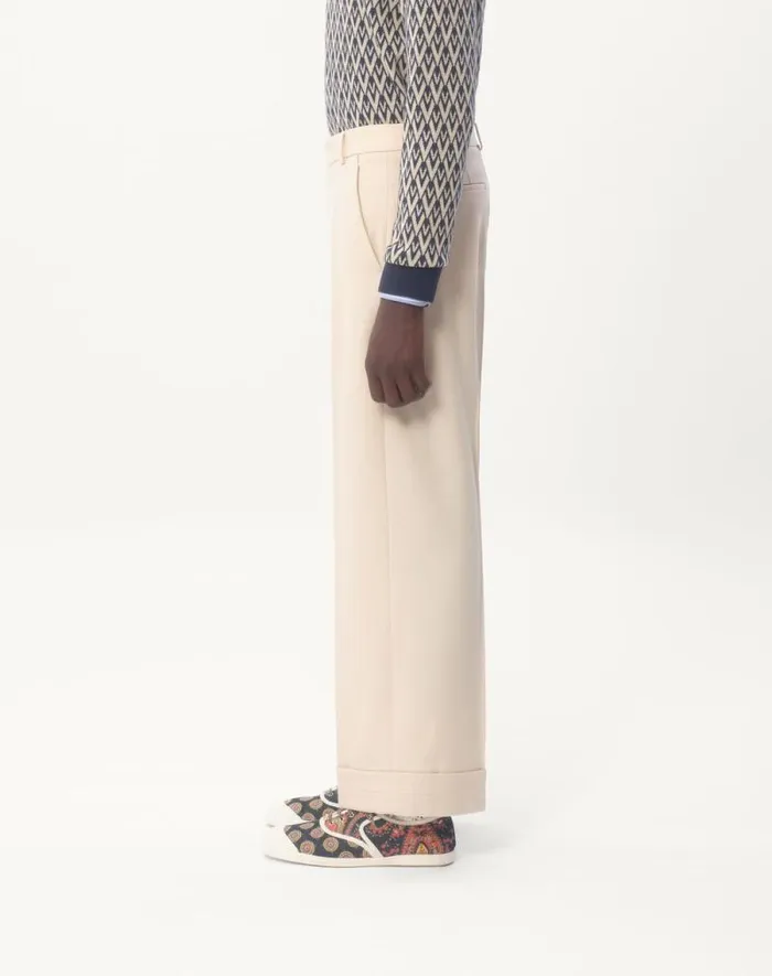 Valentino Pants And Shorts Man Wool Gabardine Pants With Turnups For Man In Butter Butter