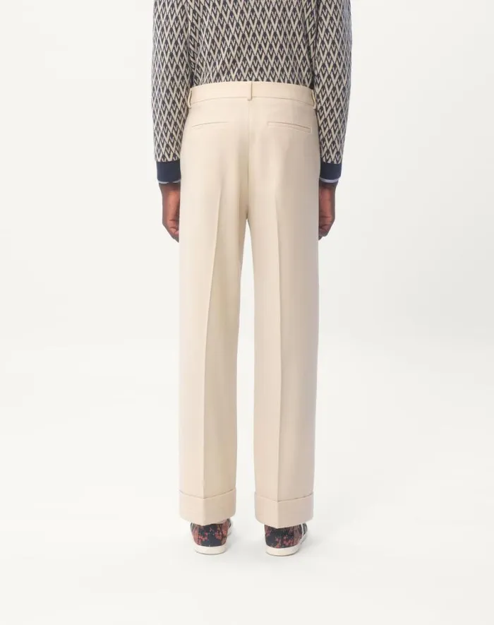 Valentino Pants And Shorts Man Wool Gabardine Pants With Turnups For Man In Butter Butter
