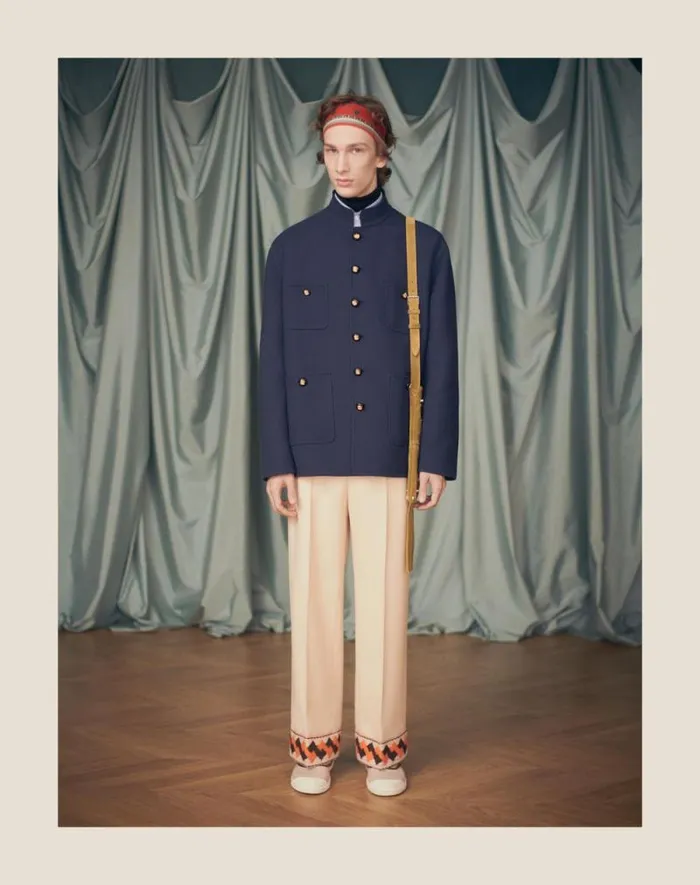 Valentino Pants And Shorts Man Wool Gabardine Trousers With Jacquard Hem For Man In Butter Butter Valentino Pants And Shorts Man Wool Gabardine Trousers With Jacquard Hem For Man In Butter Butter