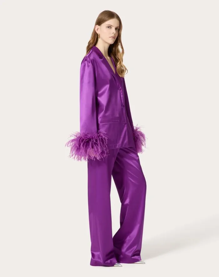 Valentino Pants And Shorts Woman Satin De Soie Pants For Woman In Violet Violet Valentino Pants And Shorts Woman Satin De Soie Pants For Woman In Violet Violet