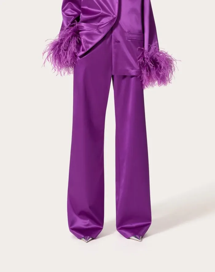 Valentino Pants And Shorts Woman Satin De Soie Pants For Woman In Violet Violet Valentino Pants And Shorts Woman Satin De Soie Pants For Woman In Violet Violet
