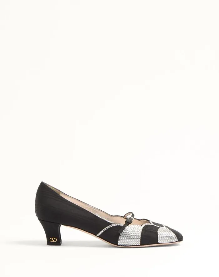 Valentino Pumps Woman Bowow Pumps In Moir Fabric With Crystals 45mm For Woman In Pinksilver Pinksilver Valentino Pumps Woman Bowow Pumps In Moir Fabric With Crystals 45mm For Woman In Pinksilver Pinksilver