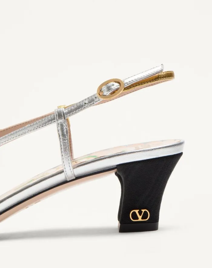 Valentino Pumps Woman Bowow Slingback Pumps In Moir Fabric 45mm For Woman In Blacksilver Blacksilver Valentino Pumps Woman Bowow Slingback Pumps In Moir Fabric 45mm For Woman In Blacksilver Blacksilver