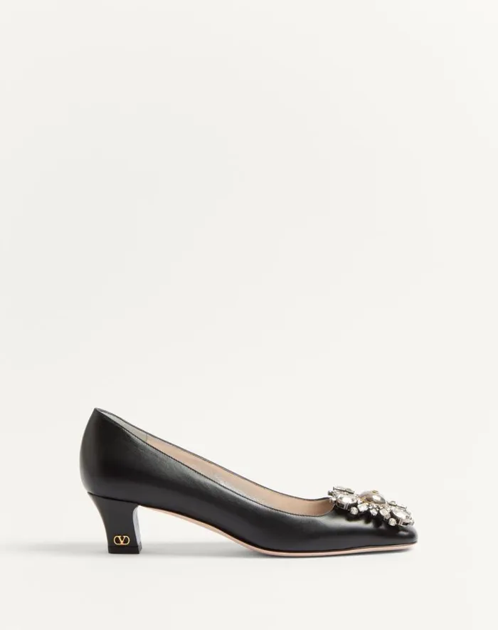 Valentino Pumps Woman Preshoes Kidskin Pumps With Crystals 45mm For Woman In Blacksilver Blacksilver Valentino Pumps Woman Preshoes Kidskin Pumps With Crystals 45mm For Woman In Blacksilver Blacksilver