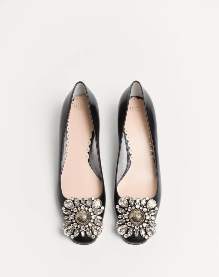 Valentino Pumps Woman Preshoes Kidskin Pumps With Crystals 45mm For Woman In Blacksilver Blacksilver Valentino Pumps Woman Preshoes Kidskin Pumps With Crystals 45mm For Woman In Blacksilver Blacksilver