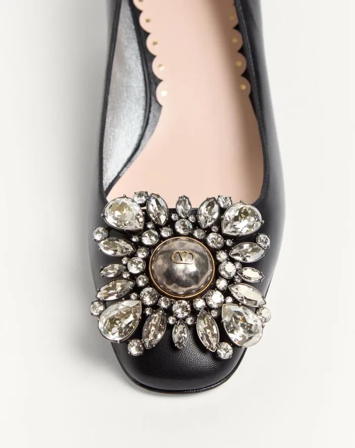 Valentino Pumps Woman Preshoes Kidskin Pumps With Crystals 45mm For Woman In Blacksilver Blacksilver Valentino Pumps Woman Preshoes Kidskin Pumps With Crystals 45mm For Woman In Blacksilver Blacksilver